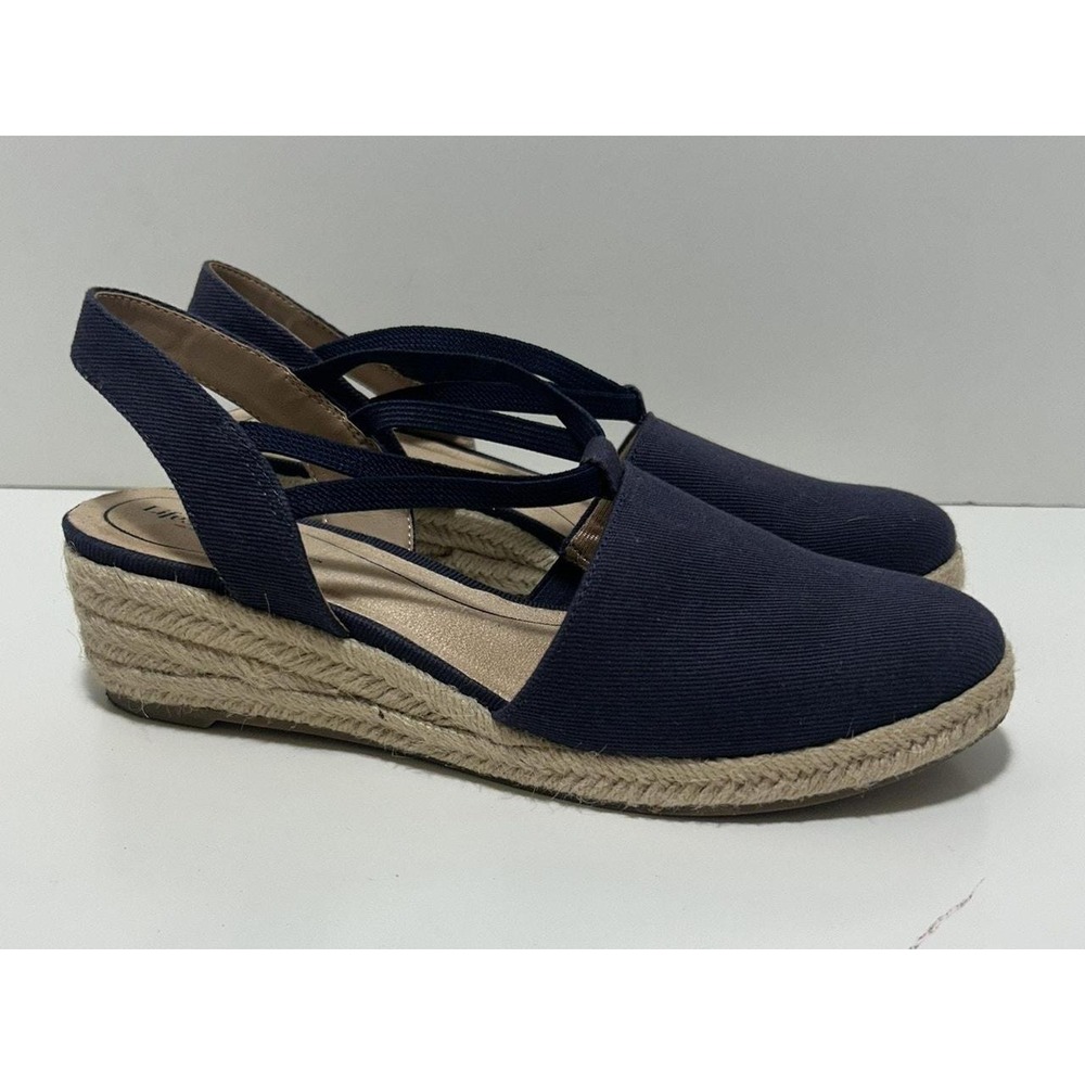 LIFE STRIDE Katrina 2 Navy Blue Espadrille Wedge Closed Toe 2" heel Womens 8M